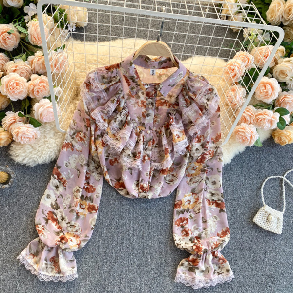 Camasa de dama colorata cu guler clasic si dantela