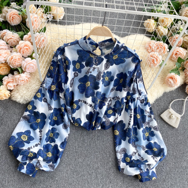 Mitmevärviline madala krae ja laiade varrukatega naiste särk