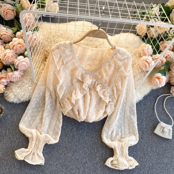 Női csipke ing spitz nyakkivágással és fürtökkel