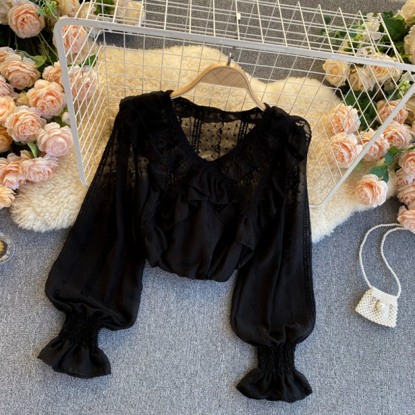 Női csipke ing spitz nyakkivágással és fürtökkel