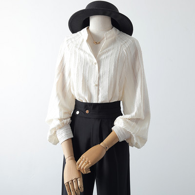 Laiade varrukate ja ümara kaelusega naiste sügissärk