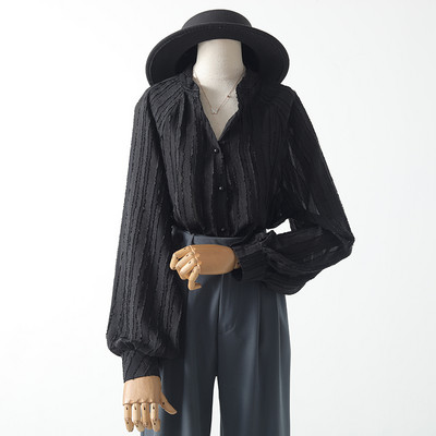 Laiade varrukate ja ümara kaelusega naiste sügissärk