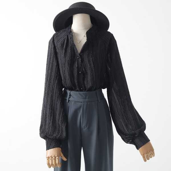 Laiade varrukate ja ümara kaelusega naiste sügissärk