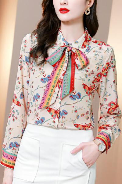 Női ing színes mintával és szalaggal