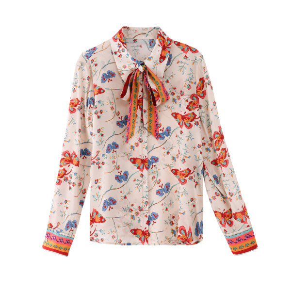 Női ing színes mintával és szalaggal