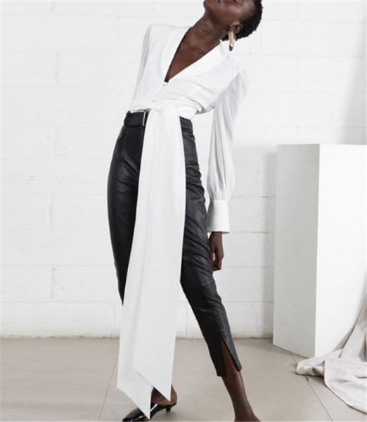 Rövid sifon ing derékban megkötővel és puffos ujjal