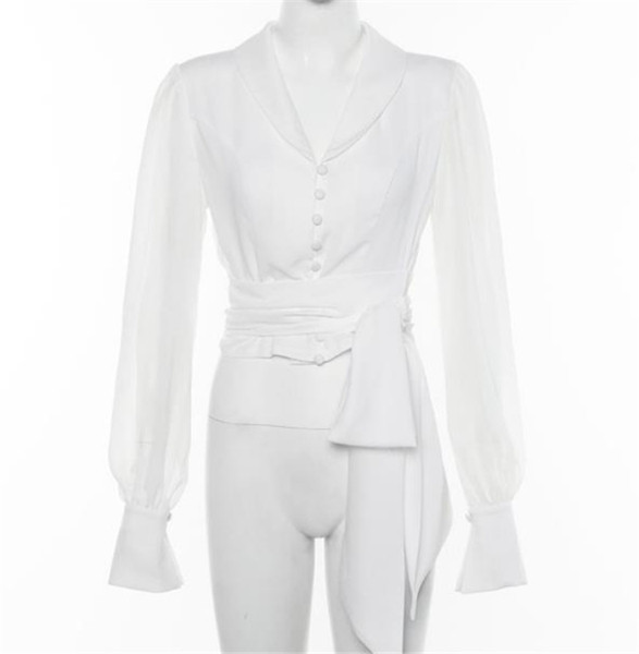 Rövid sifon ing derékban megkötővel és puffos ujjal