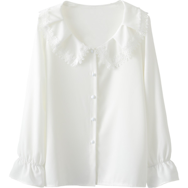 Modern női ing kerek nyakkivágással, csipkével és lótusz ujjakkal