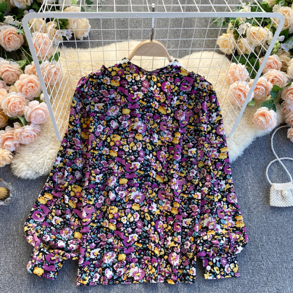 Modern női ing virágmintás klasszikus gallérral, csipkével