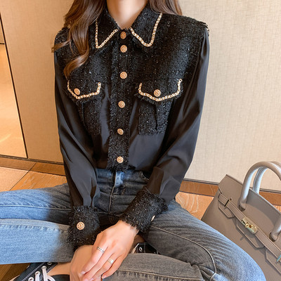 Női alkalmi ing zsebekkel és klasszikus gallérral