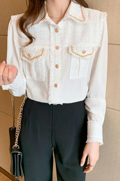 Női alkalmi ing zsebekkel és klasszikus gallérral