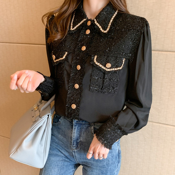 Női alkalmi ing zsebekkel és klasszikus gallérral