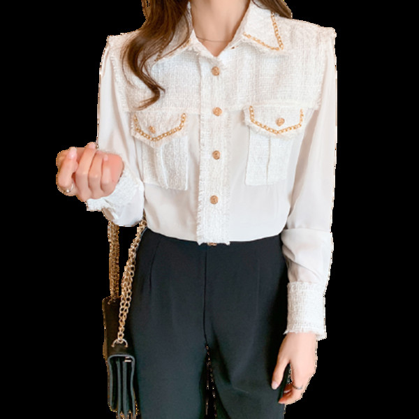 Női alkalmi ing zsebekkel és klasszikus gallérral