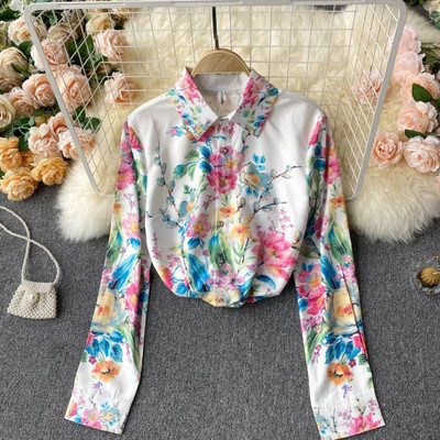 Retro stílusú női ing virágos motívumokkal