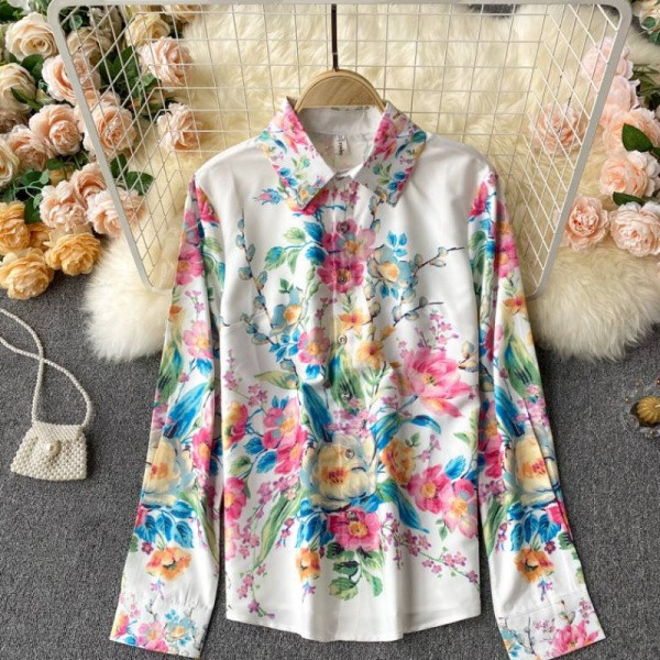 Retro stílusú női ing virágos motívumokkal