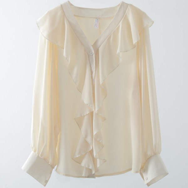 Elegáns női ing spitz nyakkivágással és fürtökkel