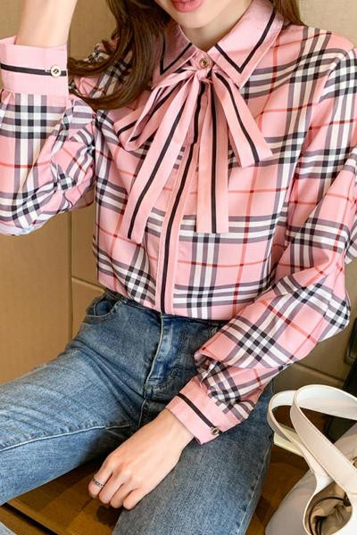 Női alkalmi ing rózsaszín szalaggal