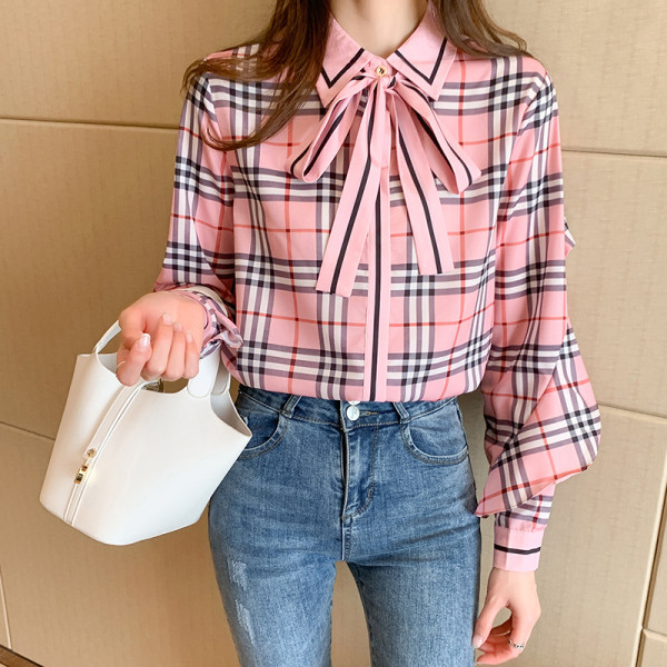 Női alkalmi ing rózsaszín szalaggal