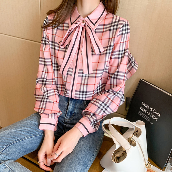 Női alkalmi ing rózsaszín szalaggal