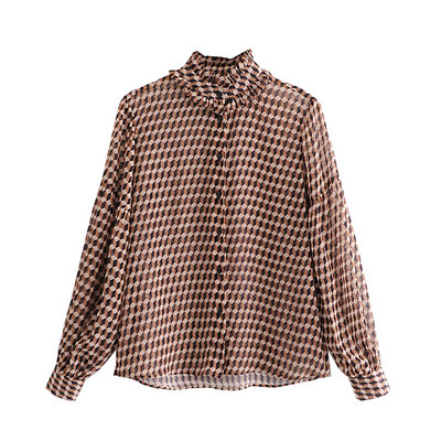 Női ing félmagas gallérral, színes mintával