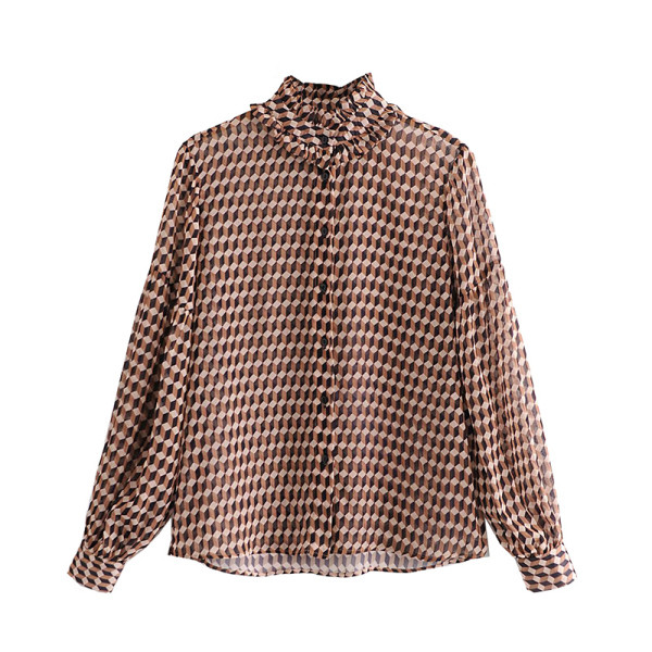 Női ing félmagas gallérral, színes mintával