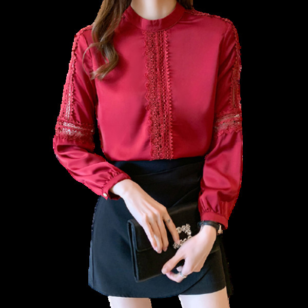 Γυναικείο casual πουκάμισο με δαντέλα και οβάλ ντεκολτέ