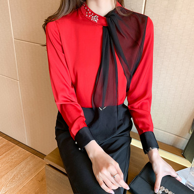 Casual γυναικείο πουκάμισο με χάντρες και τούλι