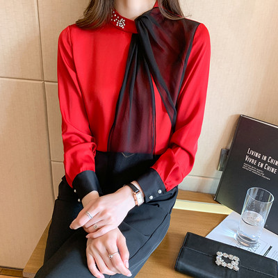 Vabaaja naiste särk helmeste ja tülliga