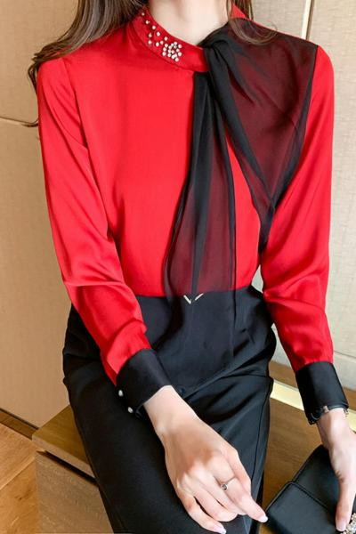 Vabaaja naiste särk helmeste ja tülliga