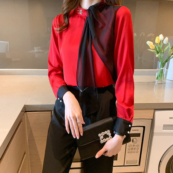 Vabaaja naiste särk helmeste ja tülliga