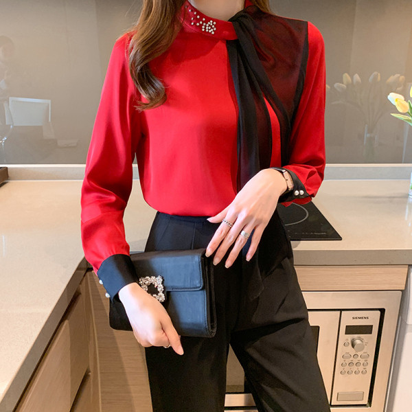 Vabaaja naiste särk helmeste ja tülliga