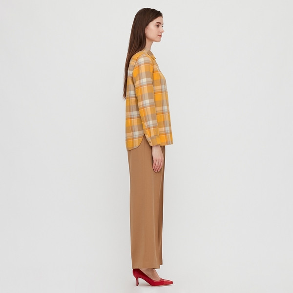 Γυναικείο casual καρό πουκάμισο με κουμπιά και κλασικό κολάρο σε κίτρινο χρώμα