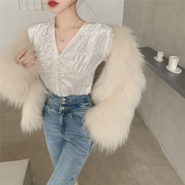 Őszi női bársony ing gombokkal