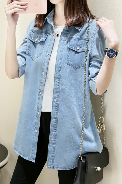 Modern női farmer ing klasszikus gallérral