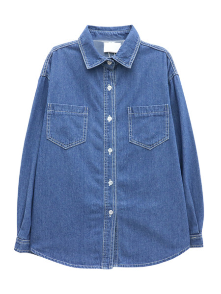 Naiste teksasärk nööpide ja klassikalise kraega