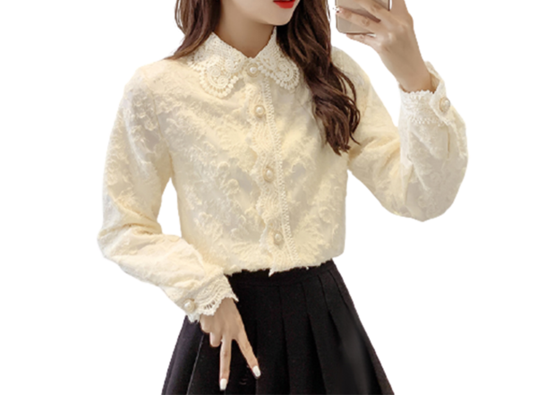 Elegáns fehér csipke ing gyöngygombokkal