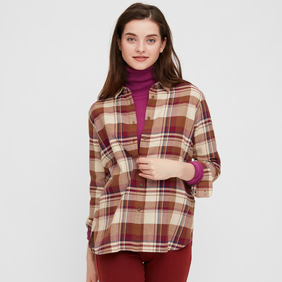 Γυναικείο casual καρό πουκάμισο με μακριά μανίκια σε καφέ χρώμα