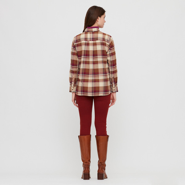 Γυναικείο casual καρό πουκάμισο με μακριά μανίκια σε καφέ χρώμα