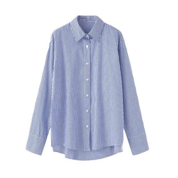 Naiste vabaaja triibuline särk klassikalise sinise kaelusega