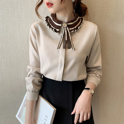 Ενημερωμένο γυναικείο πουκάμισο με κορδόνια και κλασικό κολάρο