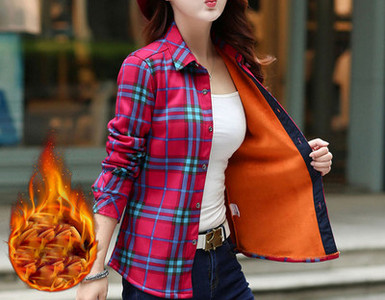 Rudens-ziemas sieviešu rūtains krekls ar mīkstu oderi