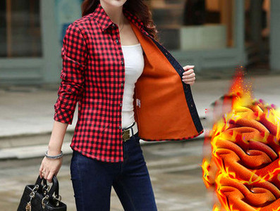 Rudens-ziemas sieviešu rūtains krekls ar mīkstu oderi