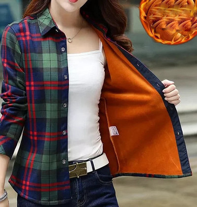 Rudens-ziemas sieviešu rūtains krekls ar mīkstu oderi