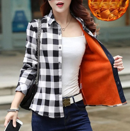 Rudens-ziemas sieviešu rūtains krekls ar mīkstu oderi