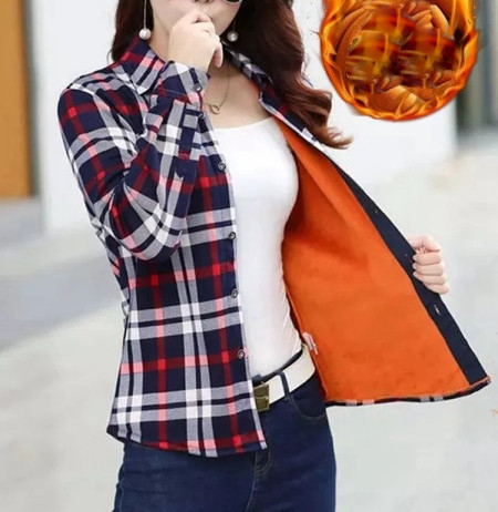 Rudens-ziemas sieviešu rūtains krekls ar mīkstu oderi