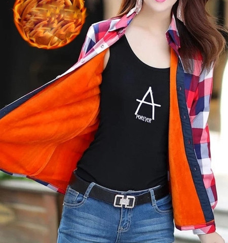 Rudens-ziemas sieviešu rūtains krekls ar mīkstu oderi