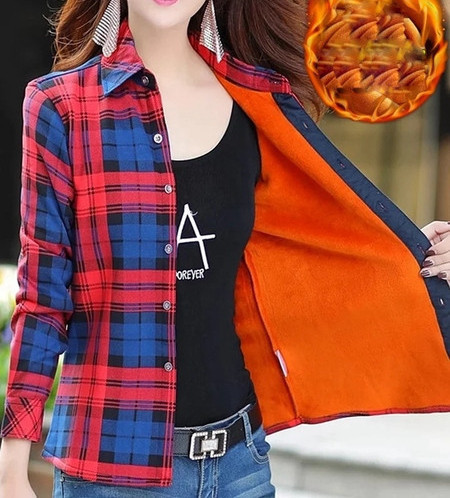 Rudens-ziemas sieviešu rūtains krekls ar mīkstu oderi