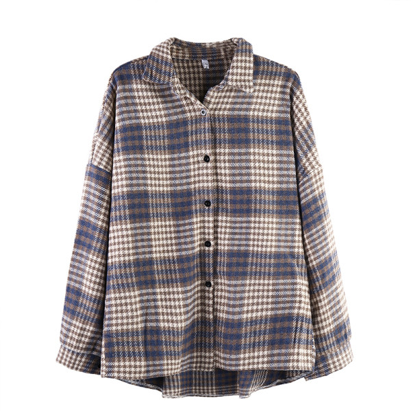 Ежедневна дамска карирана риза-с класическа яка и дълъг ръкав