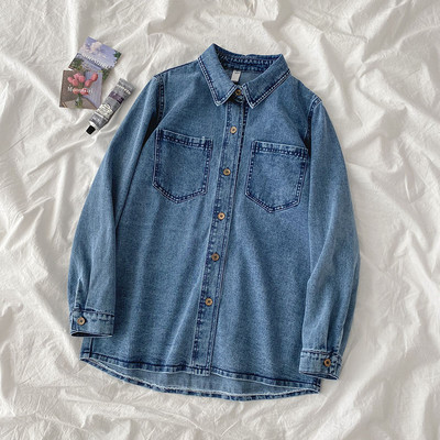 Γυναικείο τζιν πουκάμισο με τσέπες