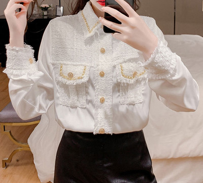 Új modell női ing klasszikus gallérral és zsebekkel